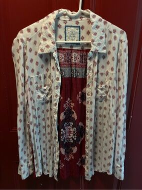 Style & Co. Cream Button-Down Shirt with Red Pattern